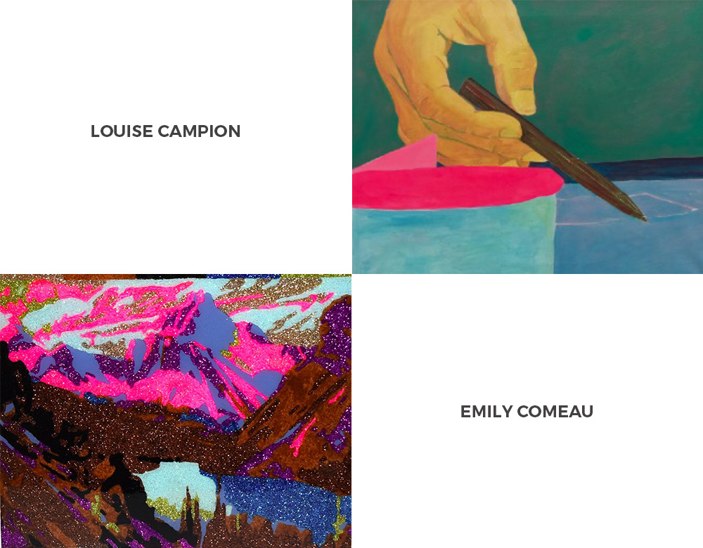 Upper right - Louise Campion, Dynamics 3,  2018.  Lower Left - Emily Comeau, Reimagining J.E.H. MacDonald, 2019