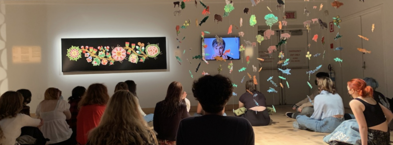 Dawson art history students listening to Métis artist Daphne Boyer fall 2022