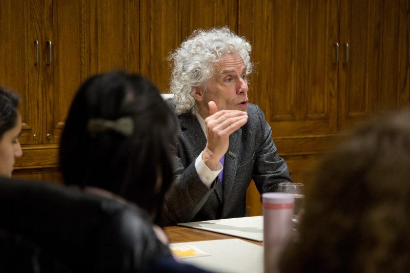 Steven Pinker responds to question at Q & A with students at Dawson College Feb 6 2019